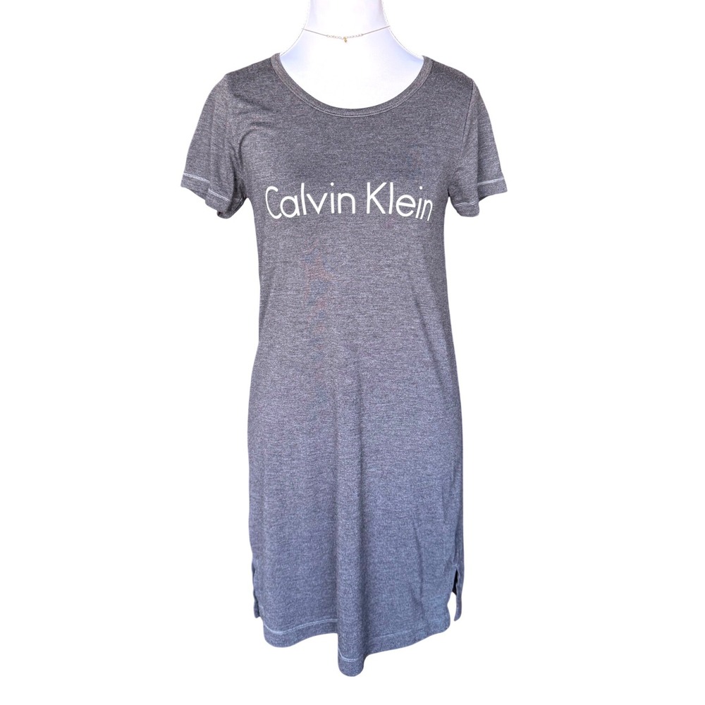 Calvin Klein Nightshirt Logo PJs T-Shirt Dress Heather Grey Athleisure S